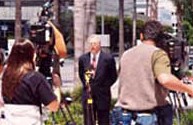 The media films Paul Hedlund speaking out on a safety issue.